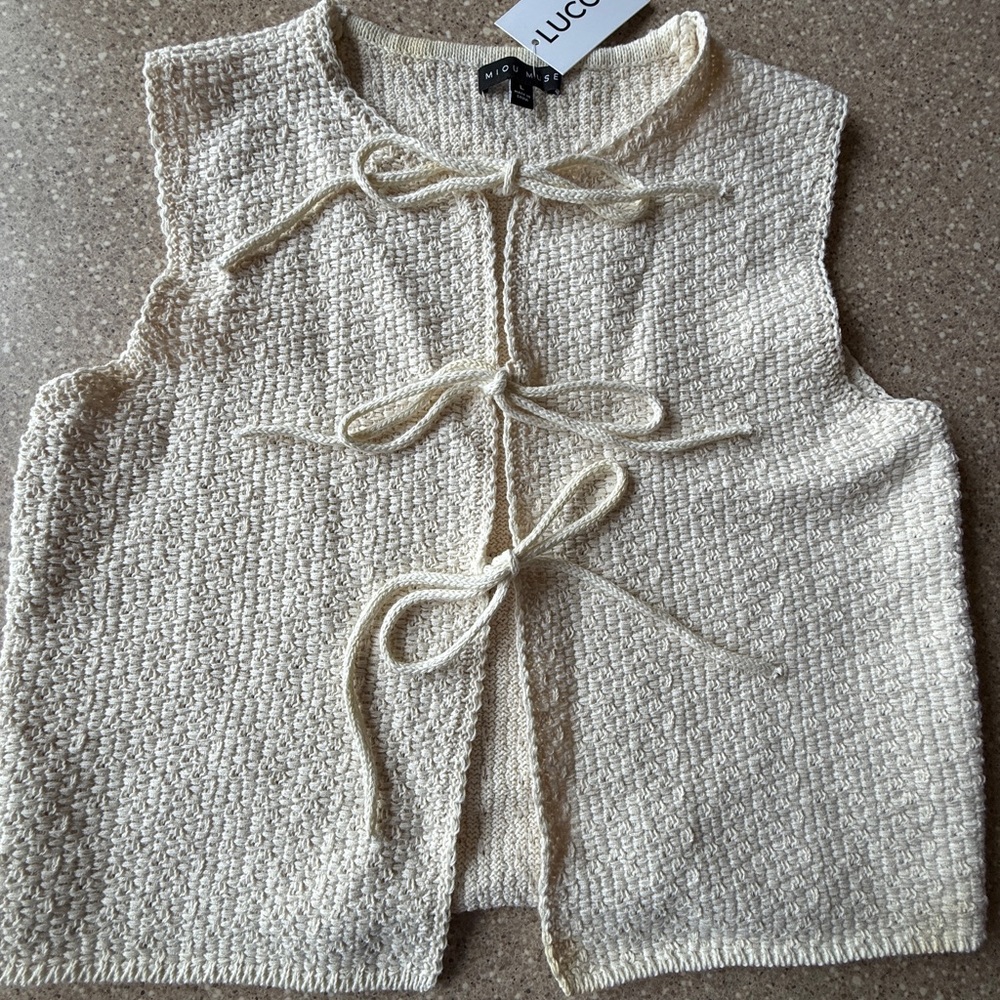 Lucca Cream Textured Vest with Tie Closure